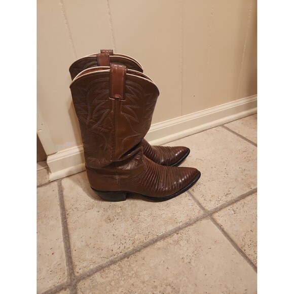 Nocona Boots Women's Cognac Brown Lizard Leather Western Boots Size 8.5 - Picture 1 of 12